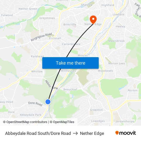 Abbeydale Road South/Dore Road to Nether Edge map