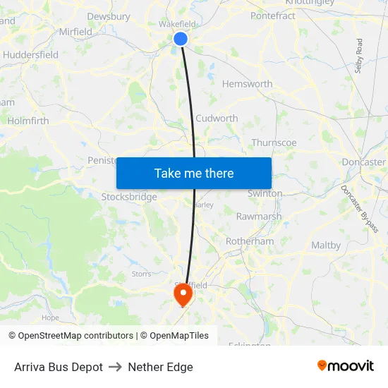 Arriva Bus Depot to Nether Edge map