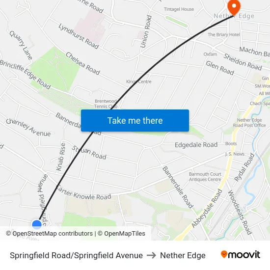 Springfield Road/Springfield Avenue to Nether Edge map