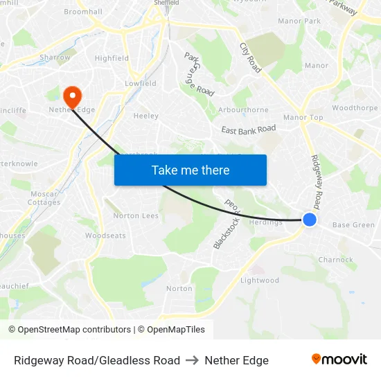 Ridgeway Road/Gleadless Road to Nether Edge map
