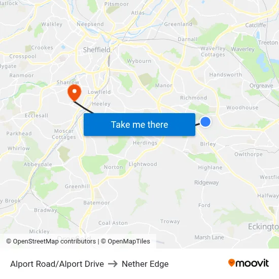 Alport Road/Alport Drive to Nether Edge map