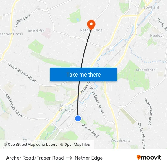 Archer Road/Fraser Road to Nether Edge map