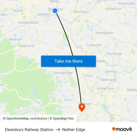 Dewsbury Railway Station to Nether Edge map