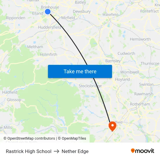 Rastrick High School to Nether Edge map