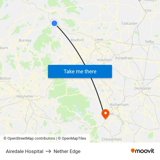 Airedale Hospital to Nether Edge map