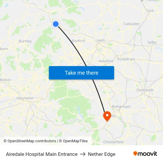 Airedale Hospital Main Entrance to Nether Edge map