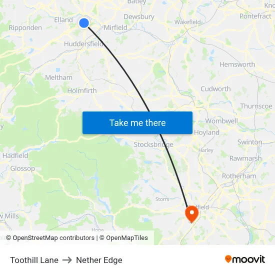 Toothill Lane to Nether Edge map