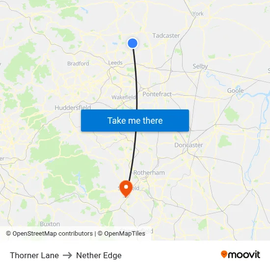 Thorner Lane to Nether Edge map