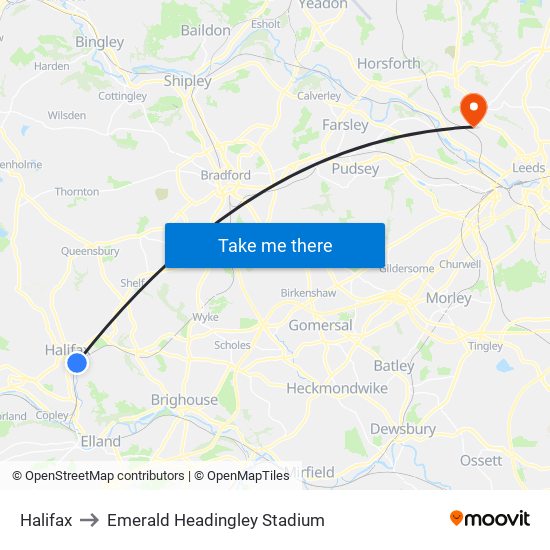 Halifax to Emerald Headingley Stadium map
