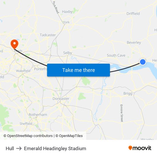 Hull to Emerald Headingley Stadium map