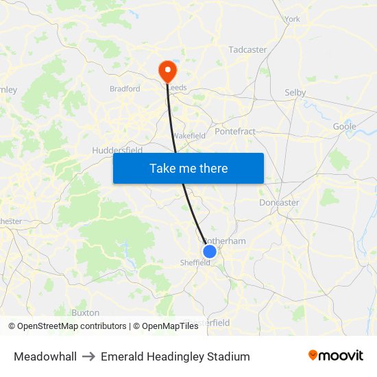 Meadowhall to Emerald Headingley Stadium map