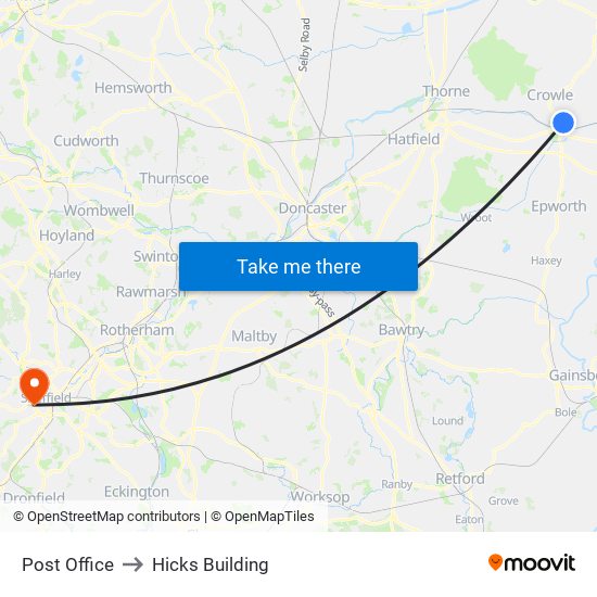 Post Office to Hicks Building map