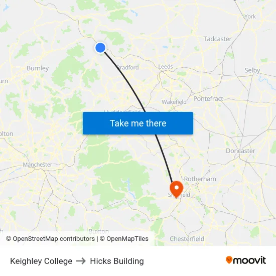 Keighley College to Hicks Building map