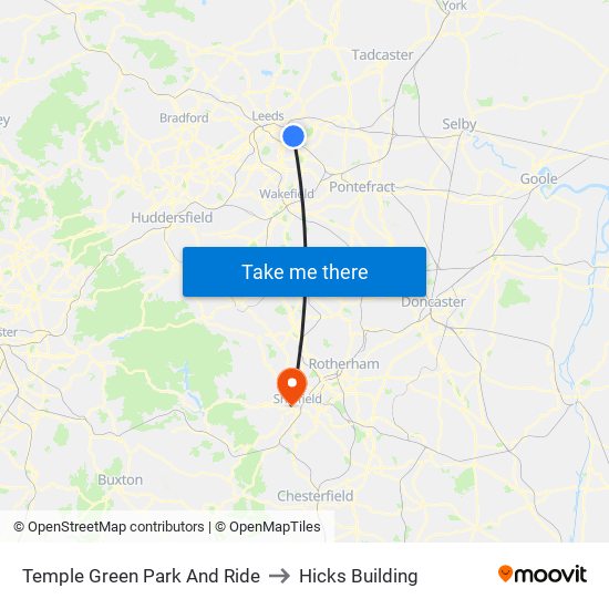 Temple Green Park And Ride to Hicks Building map