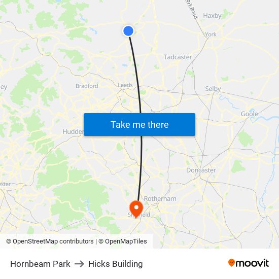 Hornbeam Park to Hicks Building map