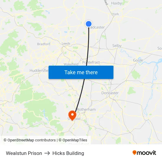 Wealstun Prison to Hicks Building map