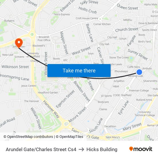 Arundel Gate/Charles Street Cs4 to Hicks Building map