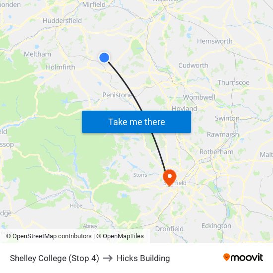 Shelley College (Stop 4) to Hicks Building map