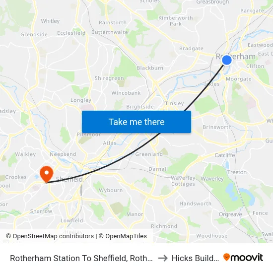 Rotherham Station To Sheffield, Rotherham to Hicks Building map