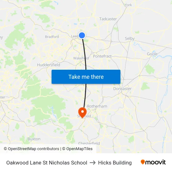 Oakwood Lane St Nicholas School to Hicks Building map