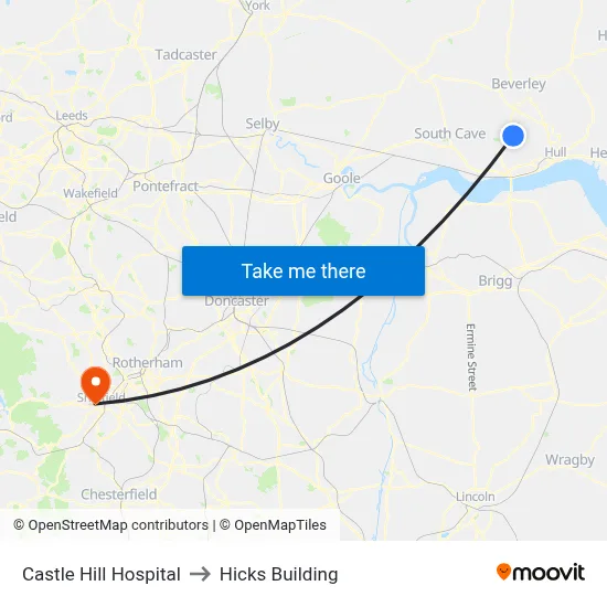Castle Hill Hospital to Hicks Building map
