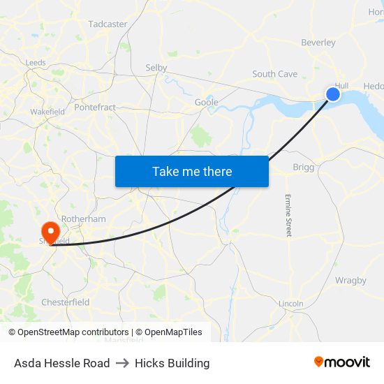 Asda Hessle Road to Hicks Building map