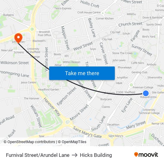 Furnival Street/Arundel Lane to Hicks Building map