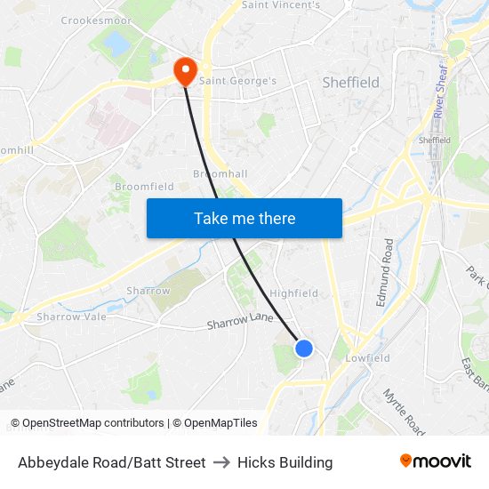 Abbeydale Road/Batt Street to Hicks Building map