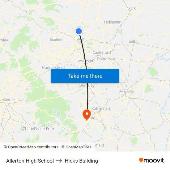 Allerton High School to Hicks Building map