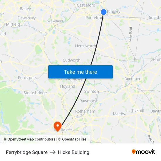 Ferrybridge Square to Hicks Building map