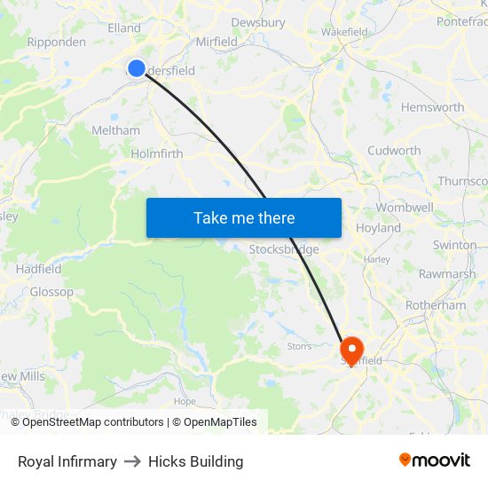 Royal Infirmary to Hicks Building map