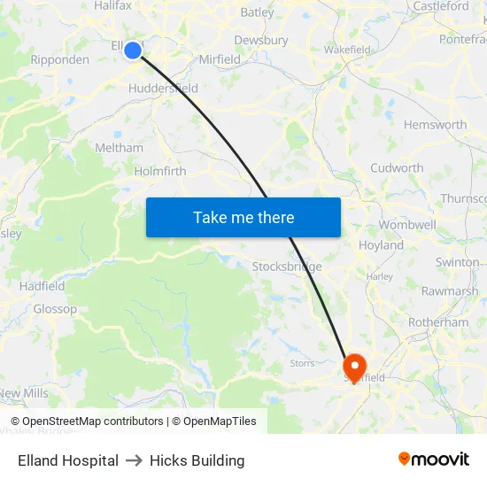 Elland Hospital to Hicks Building map