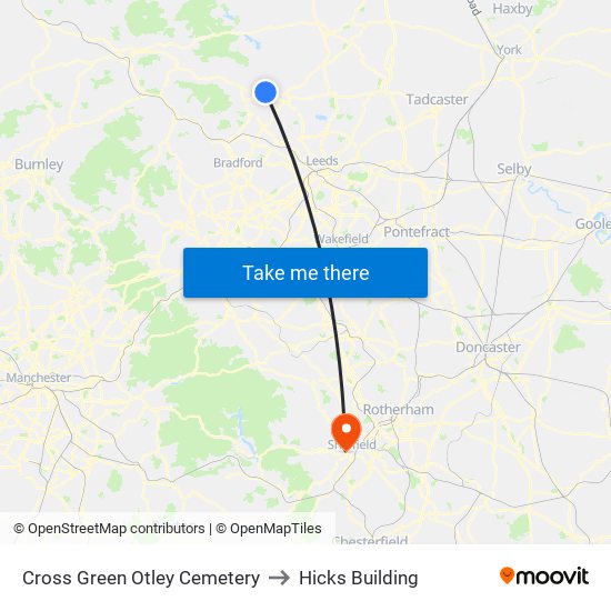 Cross Green Otley Cemetery to Hicks Building map