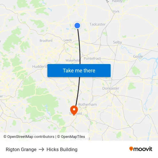 Rigton Grange to Hicks Building map