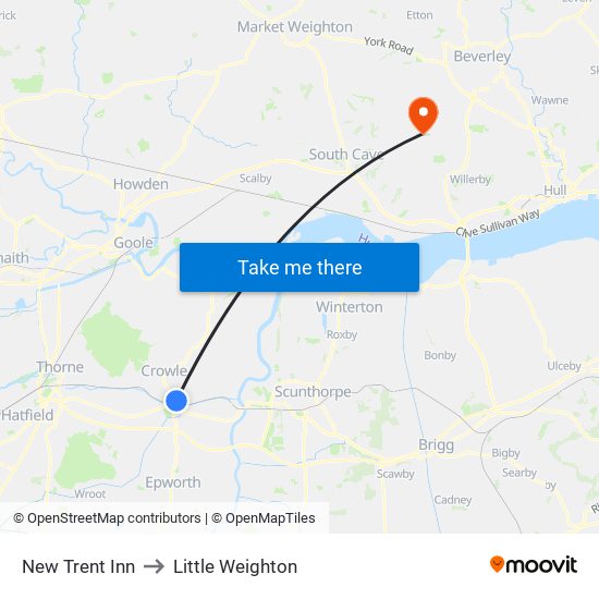 New Trent Inn to Little Weighton map