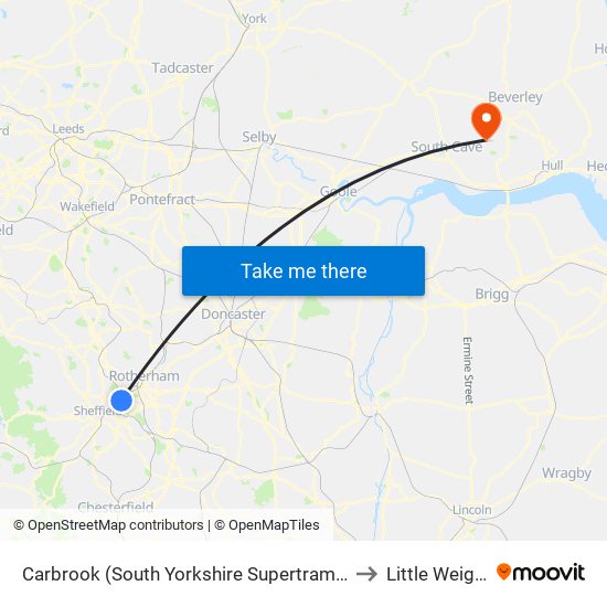 Carbrook (South Yorkshire Supertram), Carbrook to Little Weighton map