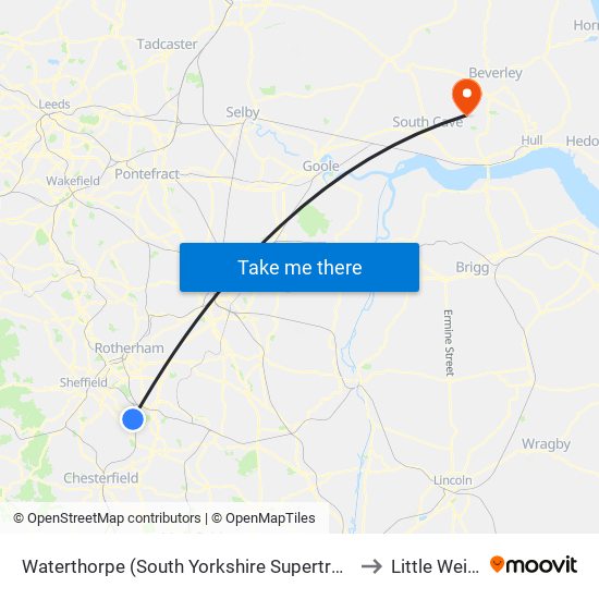 Waterthorpe (South Yorkshire Supertram), Waterthorpe to Little Weighton map
