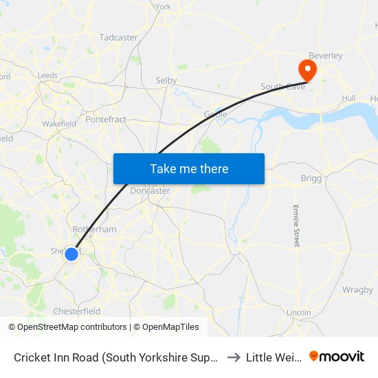 Cricket Inn Road (South Yorkshire Supertram), Park Hill to Little Weighton map