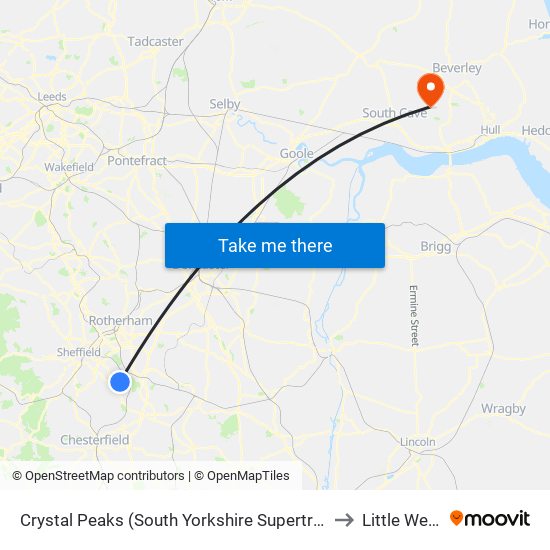 Crystal Peaks (South Yorkshire Supertram), Crystal Peaks to Little Weighton map