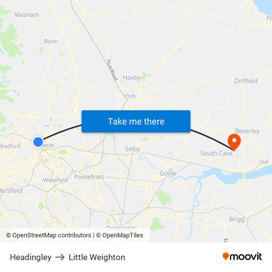 Headingley to Little Weighton map