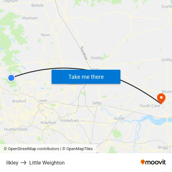 Ilkley to Little Weighton map