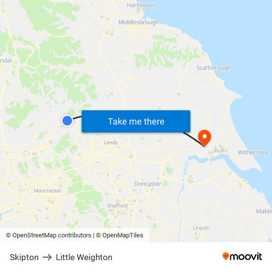 Skipton to Little Weighton map