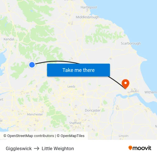Giggleswick to Little Weighton map