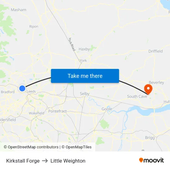 Kirkstall Forge to Little Weighton map