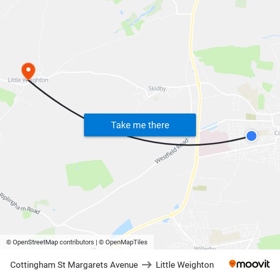 Cottingham St Margarets Avenue to Little Weighton map