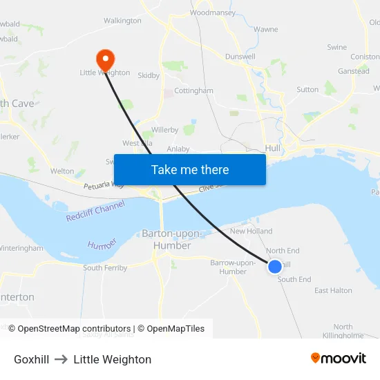 Goxhill to Little Weighton map