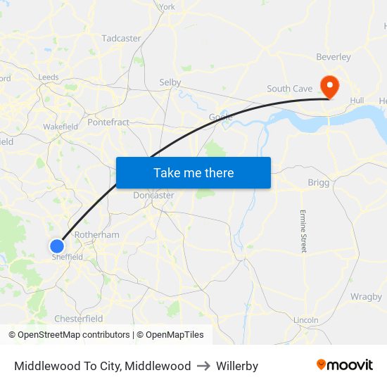 Middlewood (South Yorkshire Supertram), Middlewood to Willerby map