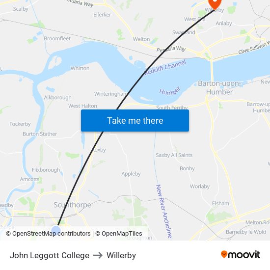 John Leggott College to Willerby map