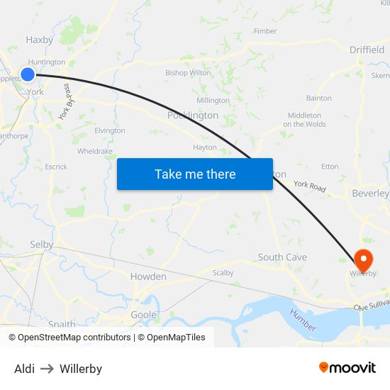 Aldi to Willerby map