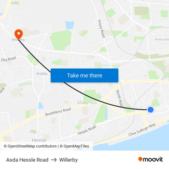 Asda Hessle Road to Willerby map